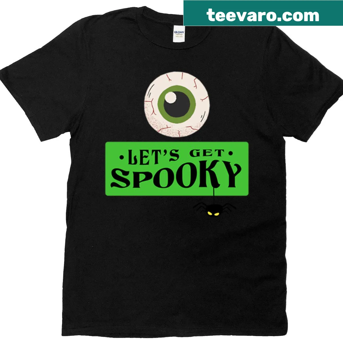 Halloween t-shirt with a spooky design featuring a bloody eye and spider — on a men's t-shirt