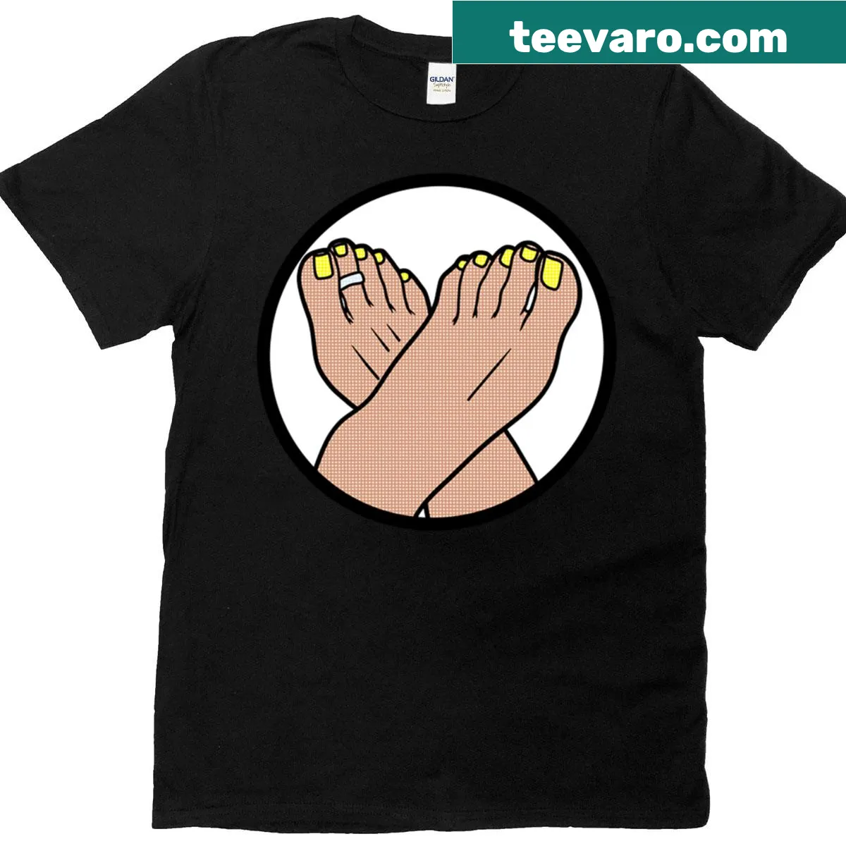 Cartoon illustration of long yellow toes on a t-shirt. — on a men's t-shirt