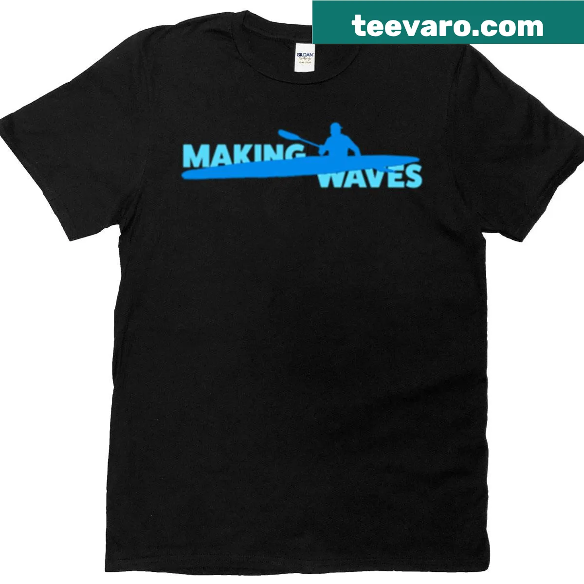 Oversized T-shirt with a playful kayaking design for outdoor lovers — on a men's t-shirt