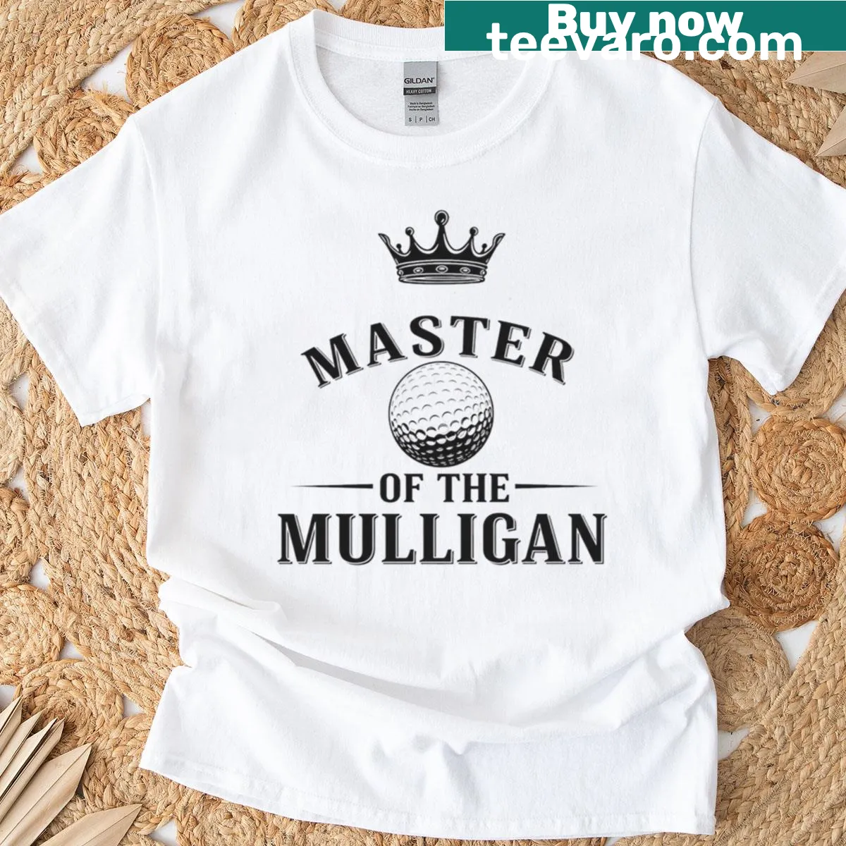 Master Of The Mulligan Funny Golf T-shirt with clever typography — on a men's t-shirt