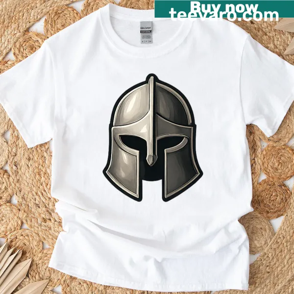 Illustration of a knight's helmet on an oversized tee
