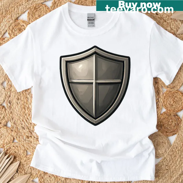 Illustration of a medieval shield on an oversized tee