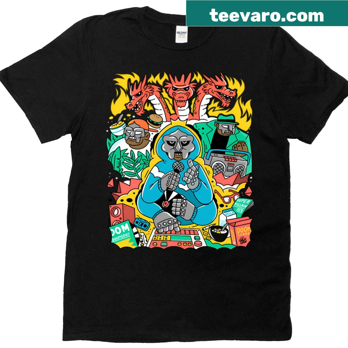Tribute T-shirt featuring MF Doom in a stylish typography design — on a men's t-shirt