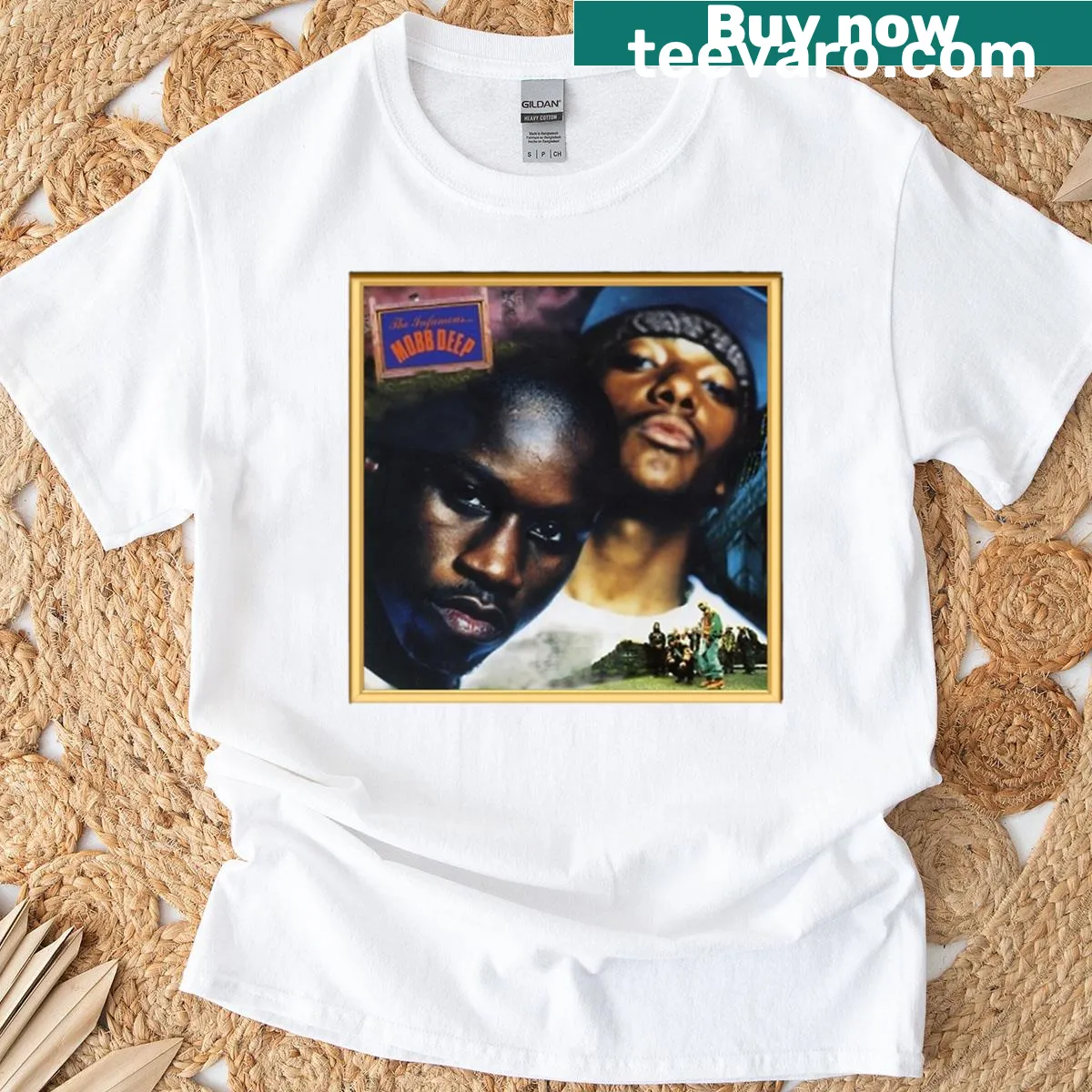 Vintage Mobb Deep Cover T-shirt with iconic cover art — on a men's t-shirt