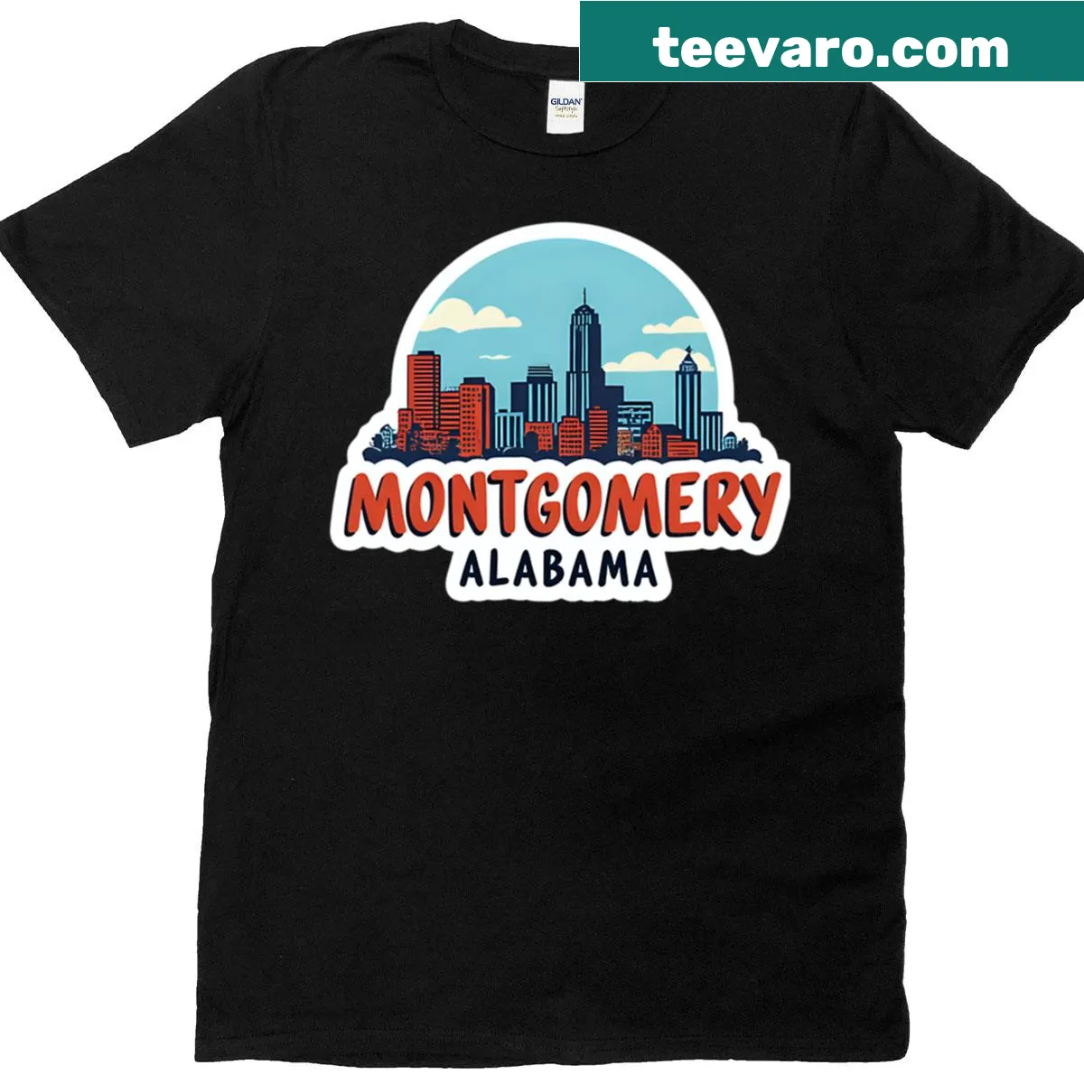 Oversized Montgomery Alabama T-shirt with bold city text design — on a men's t-shirt