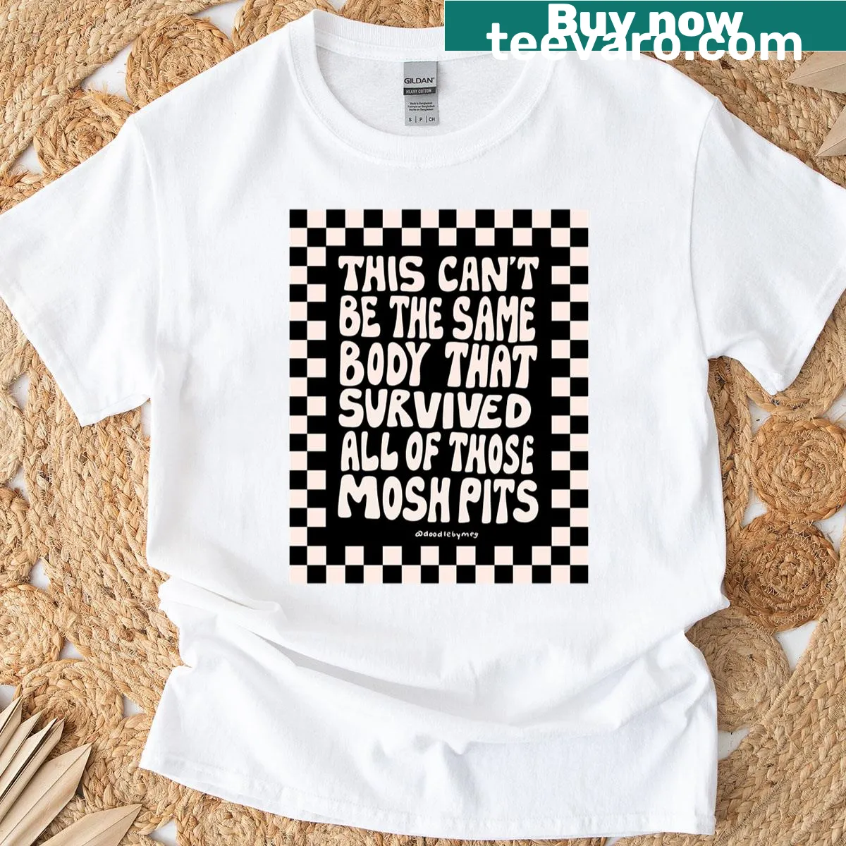 Oversized T-shirt featuring bold mosh pit graphics — on a men's t-shirt