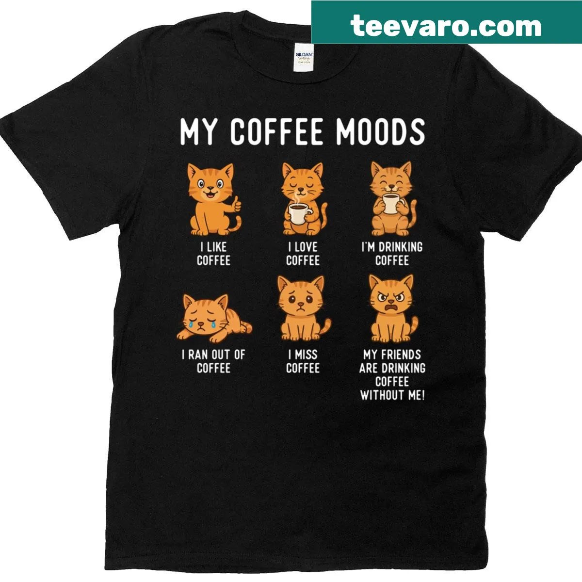 Cat and coffee illustration on a T-shirt for morning lovers — on a men's t-shirt