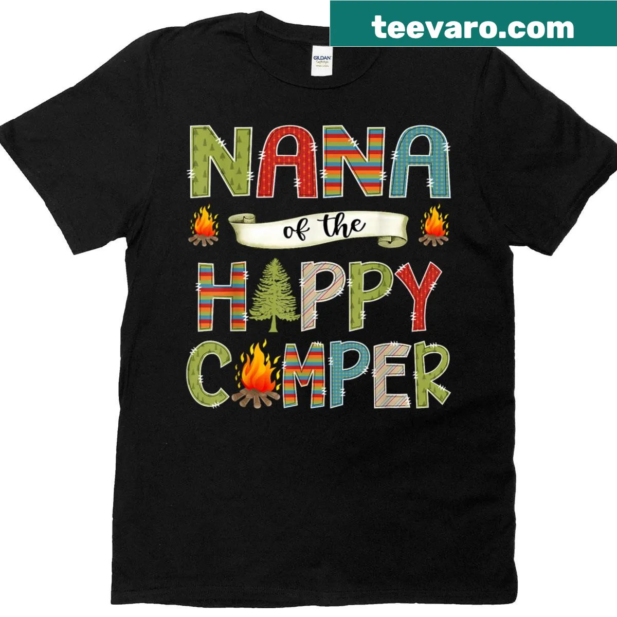 Happy camper themed T-shirt for grandmothers celebrating a birthday — on a men's t-shirt
