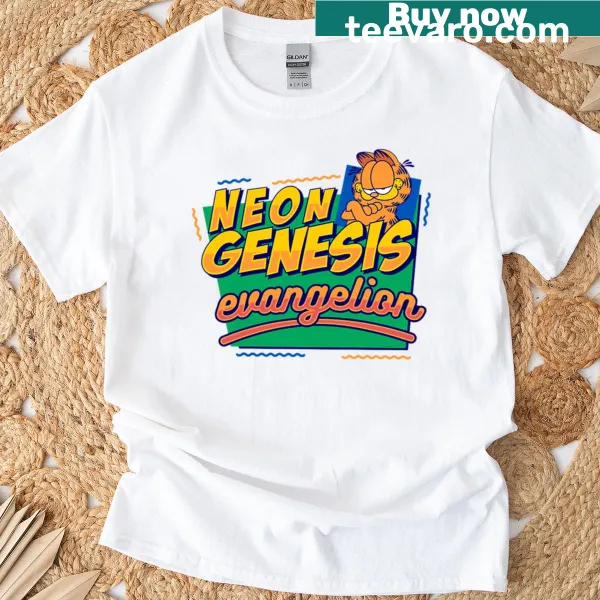 Illustration combining Neon Genesis Evangelion and Garfield on a T-shirt