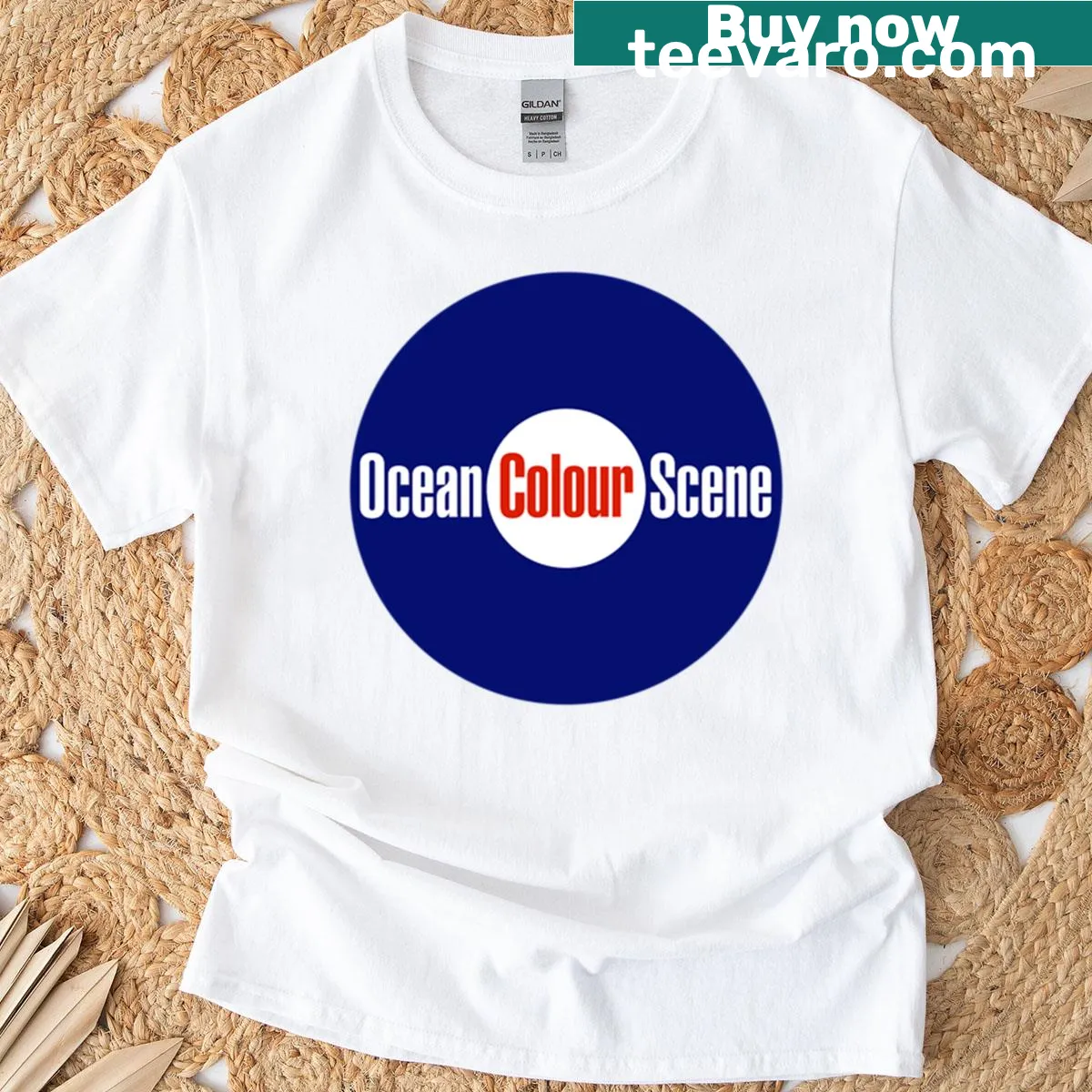 Vintage-style Britpop themed T-shirt inspired by Ocean Colour Scene — on a men's t-shirt