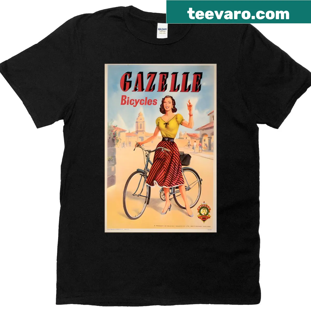Illustration of a vintage Gazelle bicycle on a nostalgic t-shirt. — on a men's t-shirt