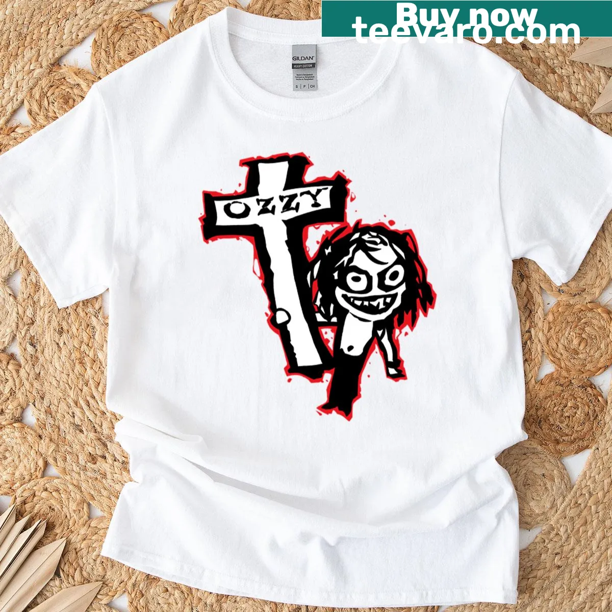 Doodle-style T-shirt featuring Ozzy Osbourne graphic — on a men's t-shirt