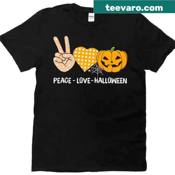 Funny Halloween t-shirt with pumpkin and peace love design