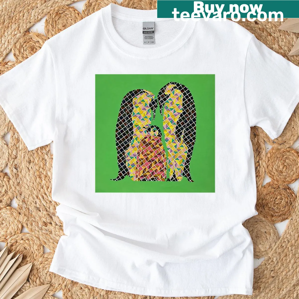 Charming t-shirt featuring a penguin family graphic — on a men's t-shirt