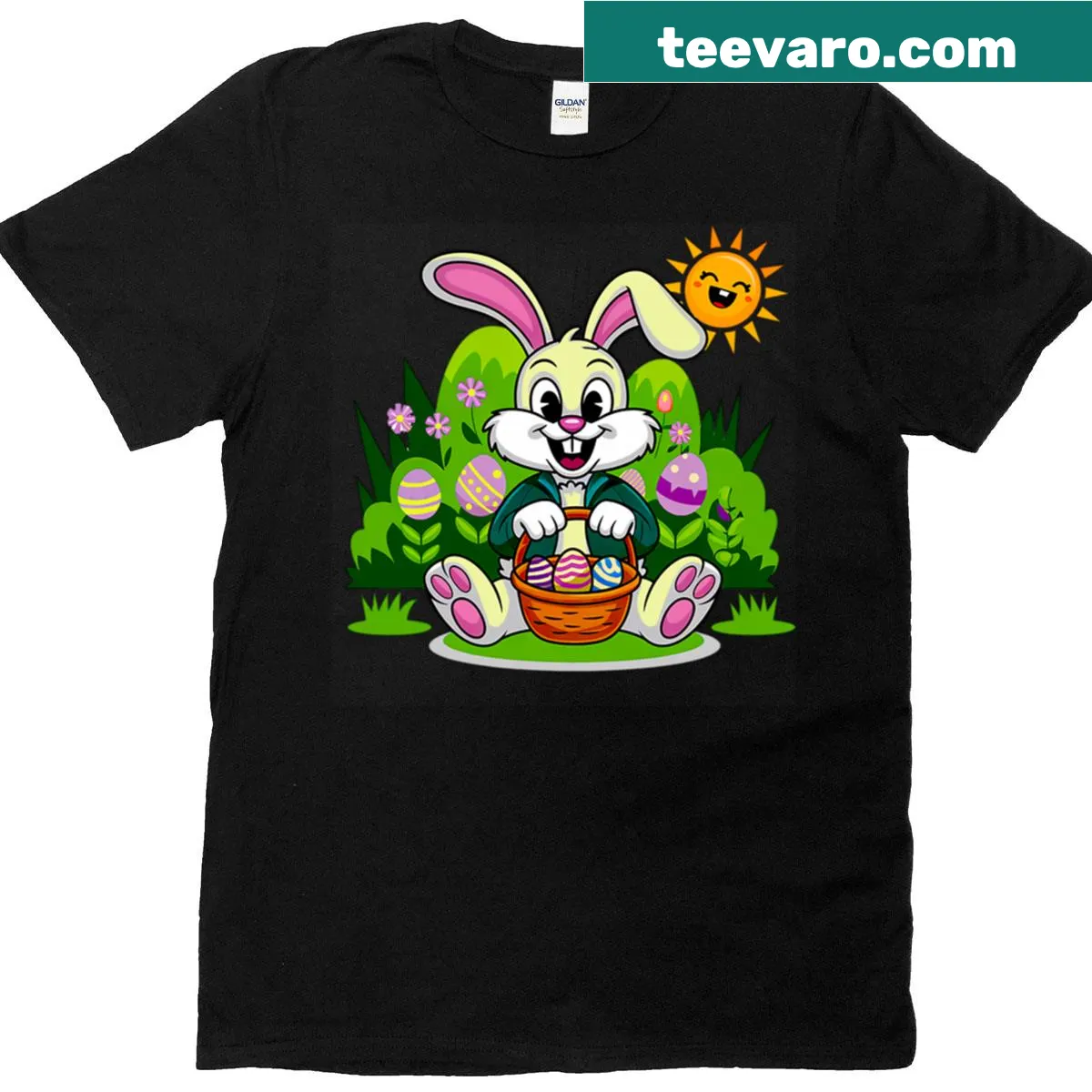 Easter t-shirt featuring Peter Cottontail illustration — on a men's t-shirt