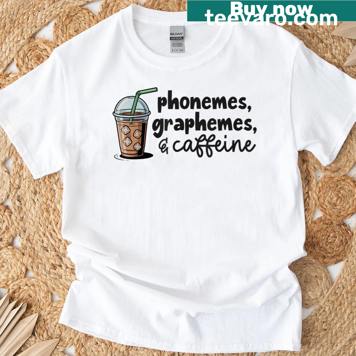 Funny shirt showcasing reading concepts with caffeine theme. — on a men's t-shirt