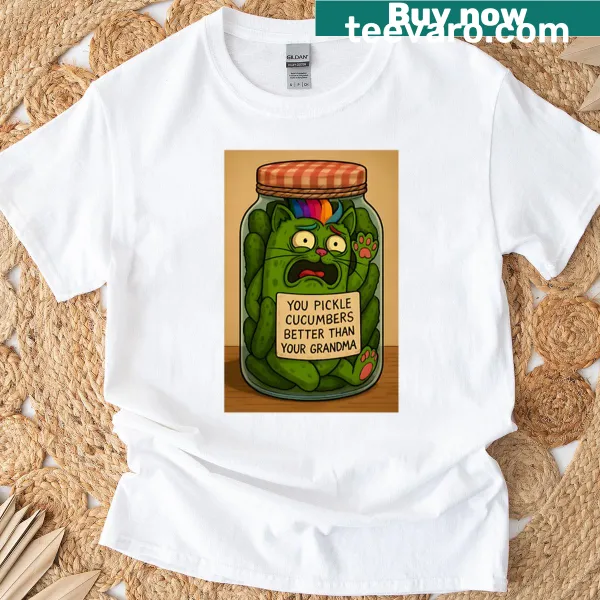 Funny pickle cat illustration shirt design