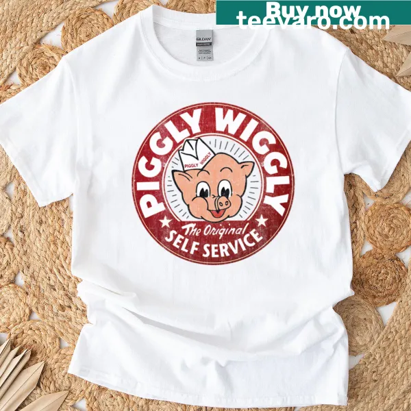 Vintage distressed Piggly Wiggly logo on a T-shirt