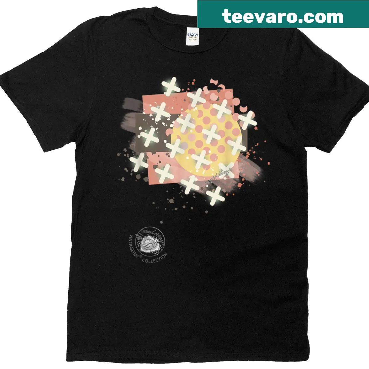 Abstract art T-shirt with a garden theme, featuring artistic shapes and forms — on a men's t-shirt