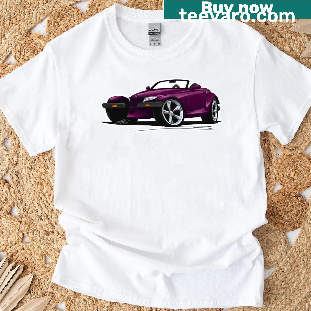 Illustrated shirt featuring the classic Plymouth Prowler car. — on a men's t-shirt