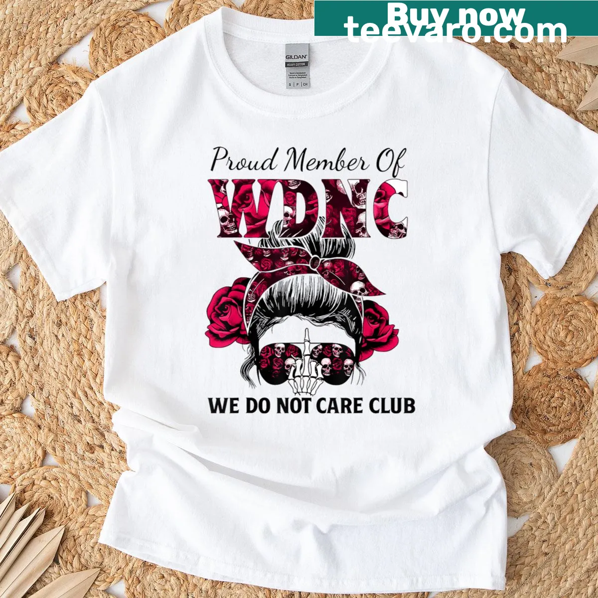 Fun shirt with humorous text about not caring club. — on a men's t-shirt