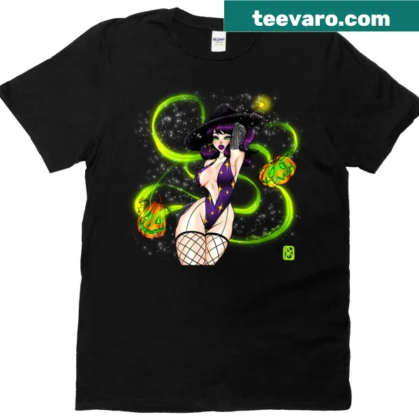 Oversized T-shirt with a whimsical pumpkin witch design