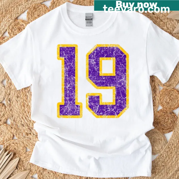 Grunge-style t-shirt with number 19 design, resembling a jersey.