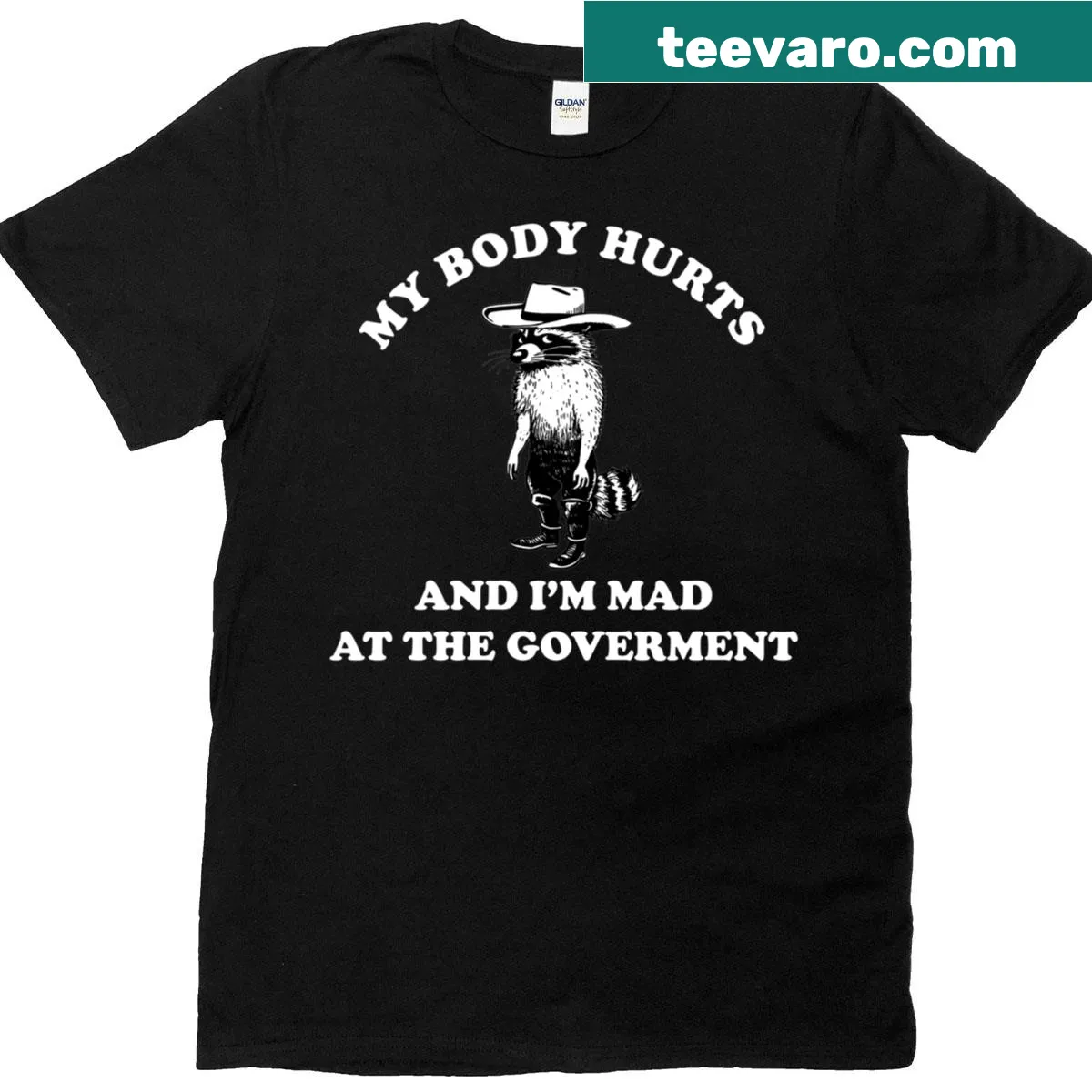 Funny Raccoon t-shirt with humorous text about the government — on a men's t-shirt