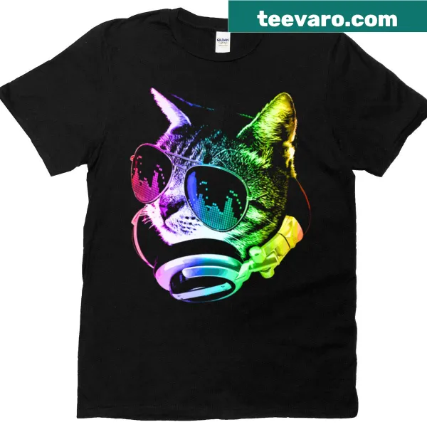 Illustration of a cat with music notes on a t-shirt