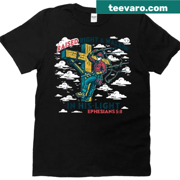 Christian-themed T-shirt with lineman design and text