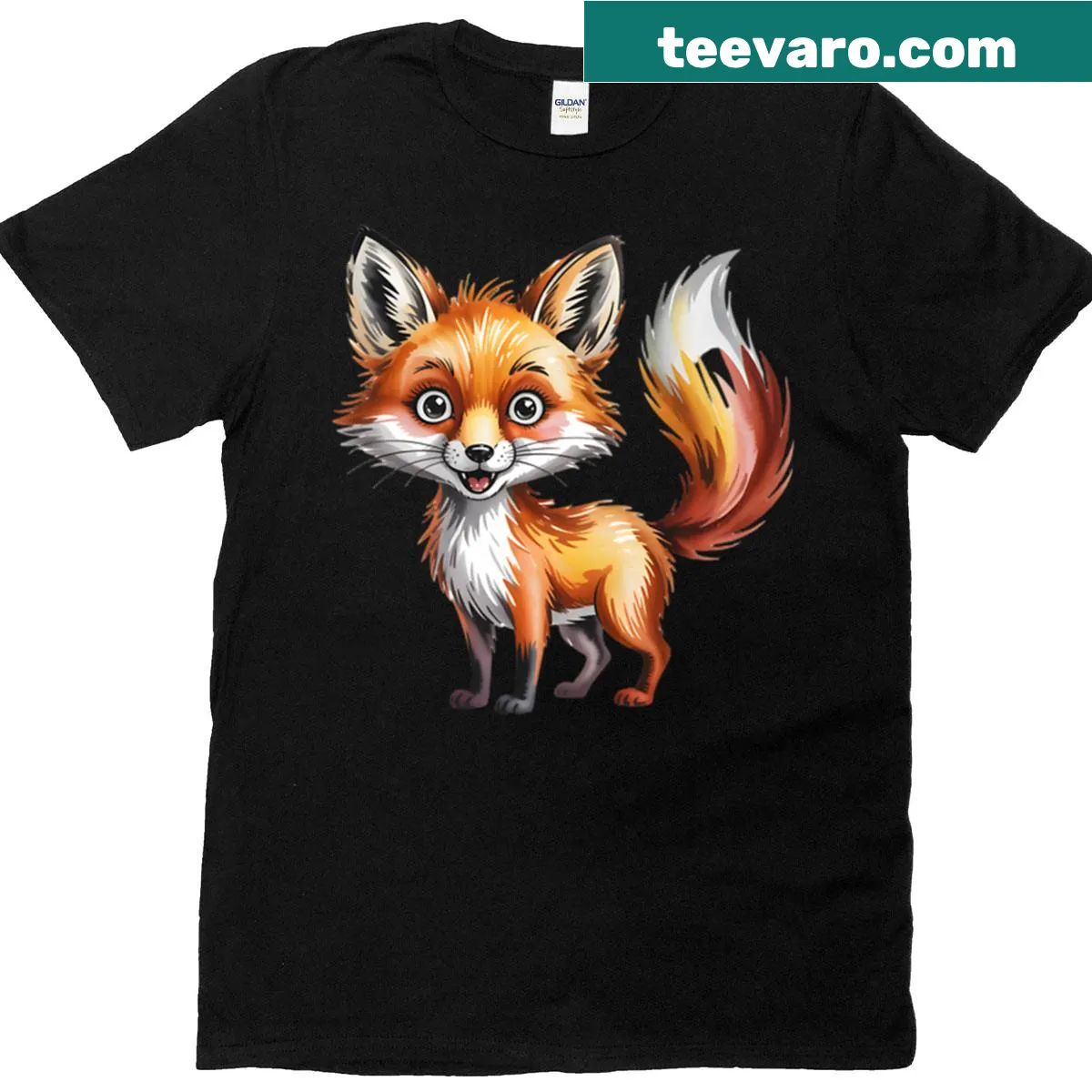 Whimsical watercolor illustration of a red fox on a T-shirt — on a men's t-shirt