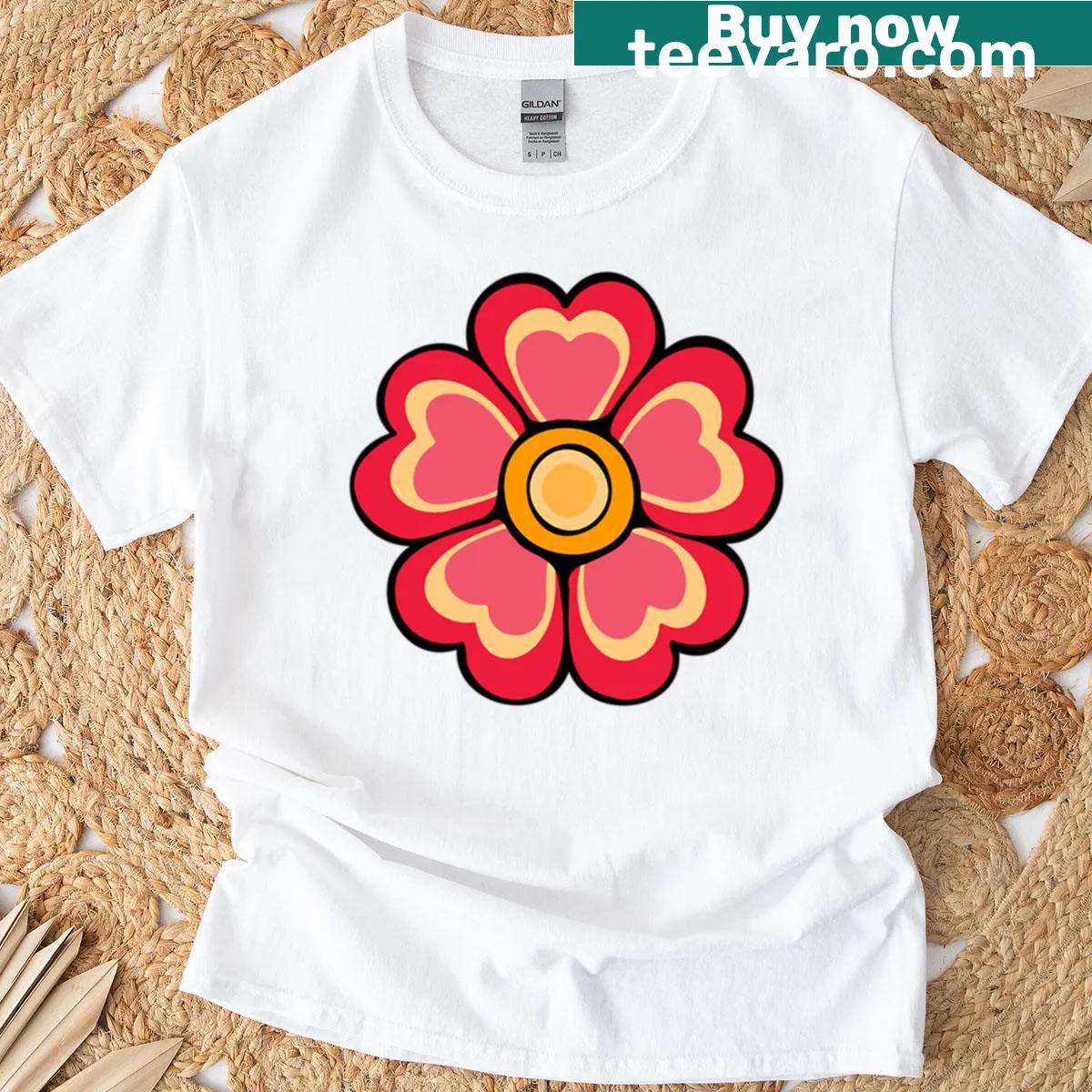 Oversized t-shirt featuring a retro flower icon design. — on a men's t-shirt