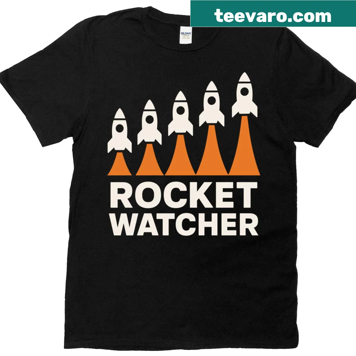 Illustrated t-shirt featuring a rocket and 'Rocket Launch Spotter' text — on a men's t-shirt
