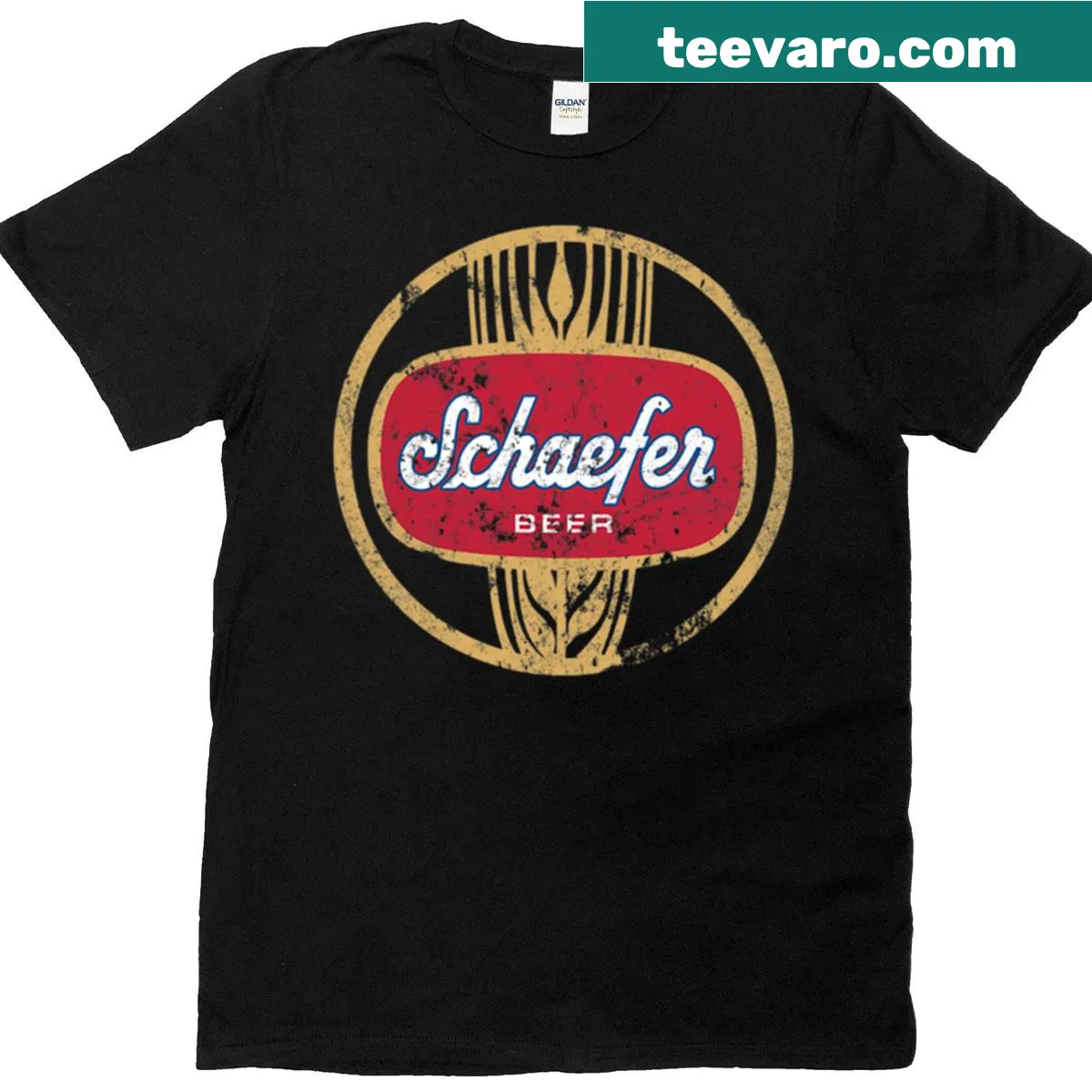 Schaefer Beer T-shirt featuring a nostalgic beer brand graphic — on a men's t-shirt
