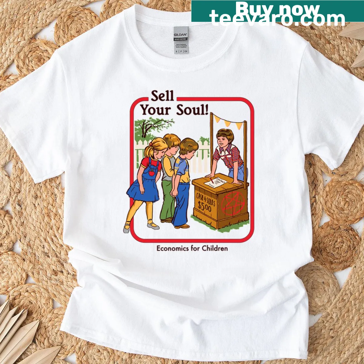 Funny typography design saying 'Sell Your Soul' on a shirt — on a men's t-shirt