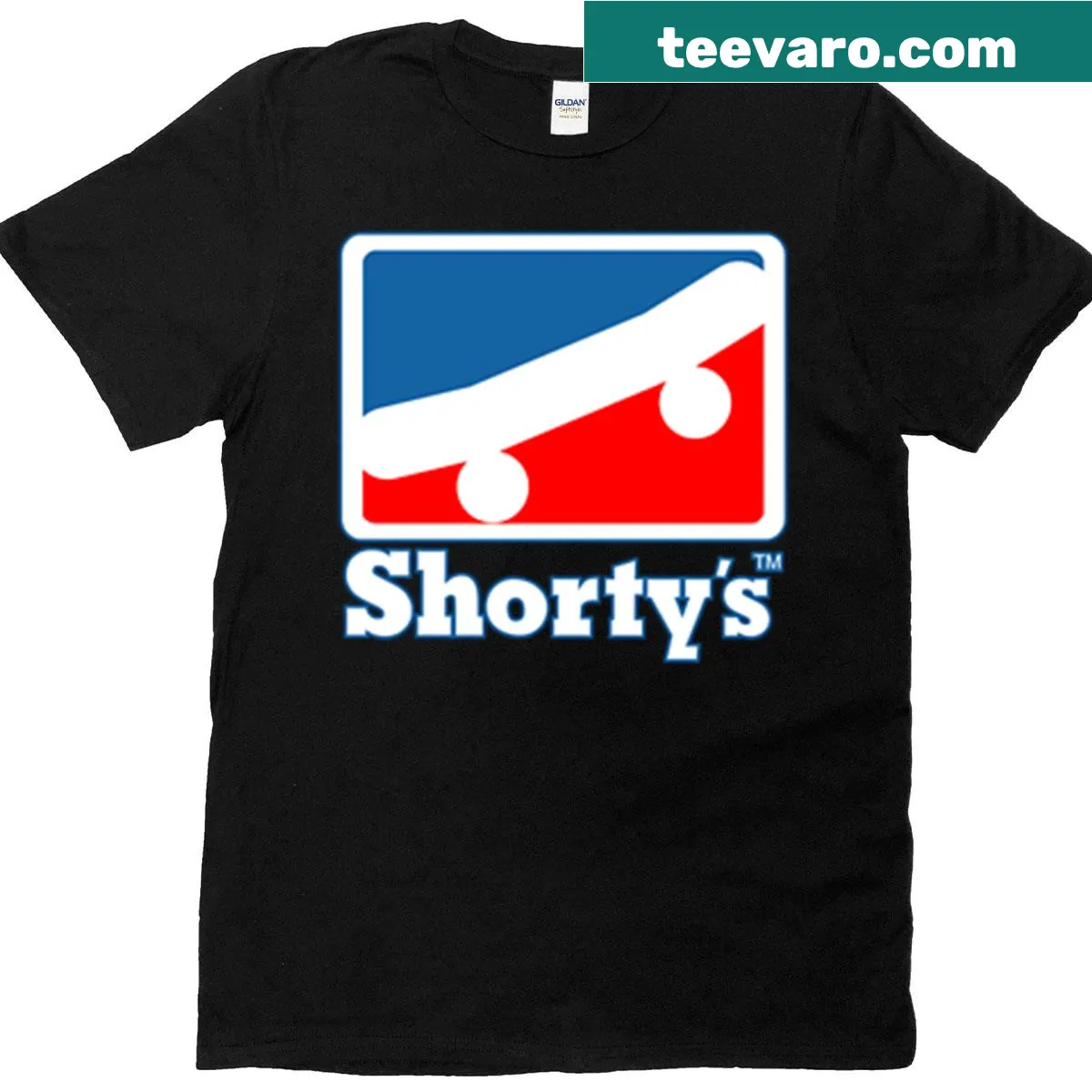 Vintage logo design of Shortys on distressed t-shirt — on a men's t-shirt