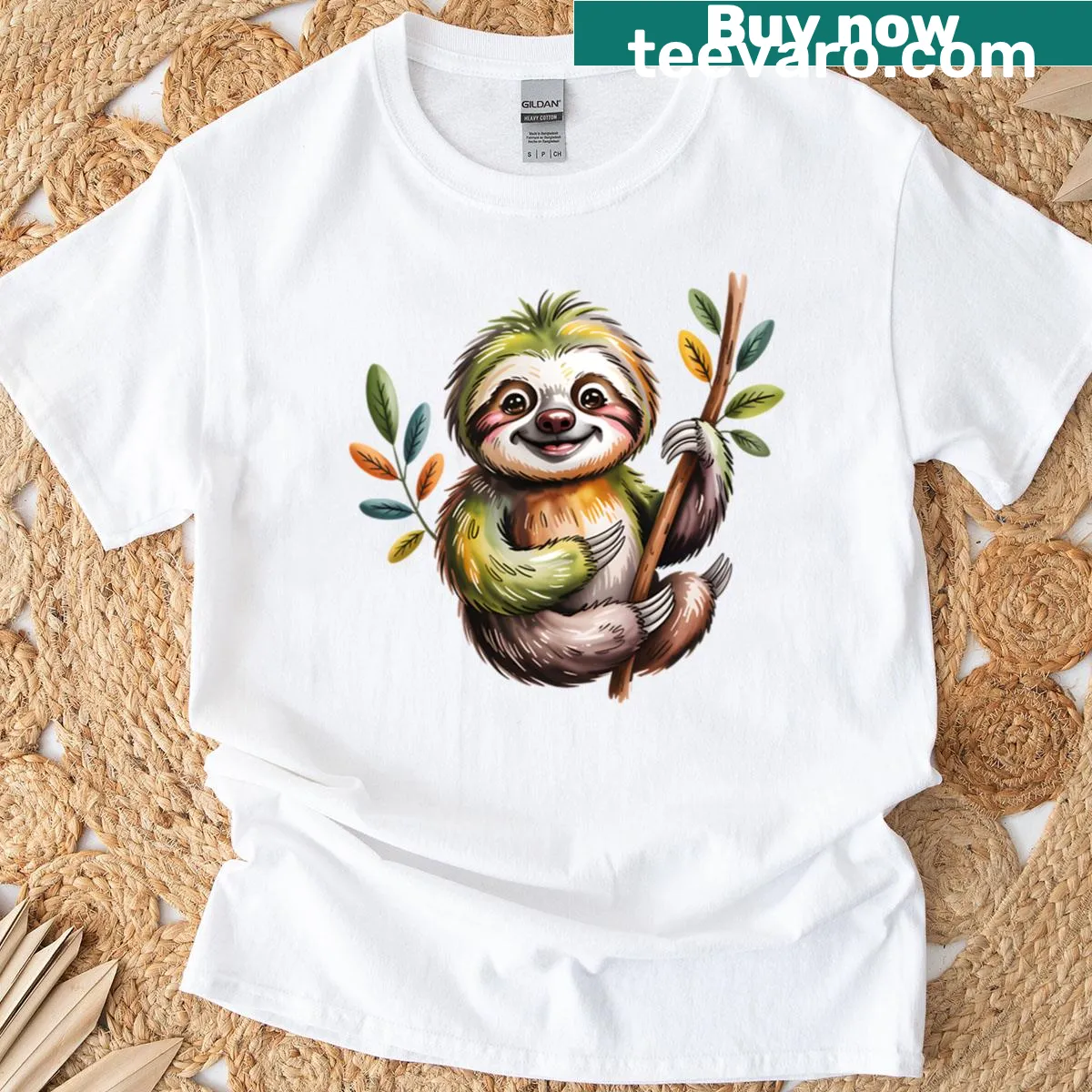 Whimsical sloth illustration for Halloween on t-shirt — on a men's t-shirt