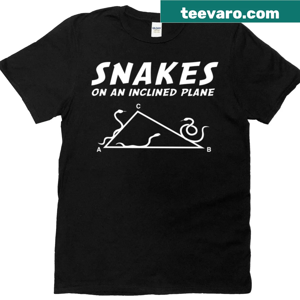 Funny shirt featuring 'Snakes On An Inclined Plane' text and graphic — on a men's t-shirt