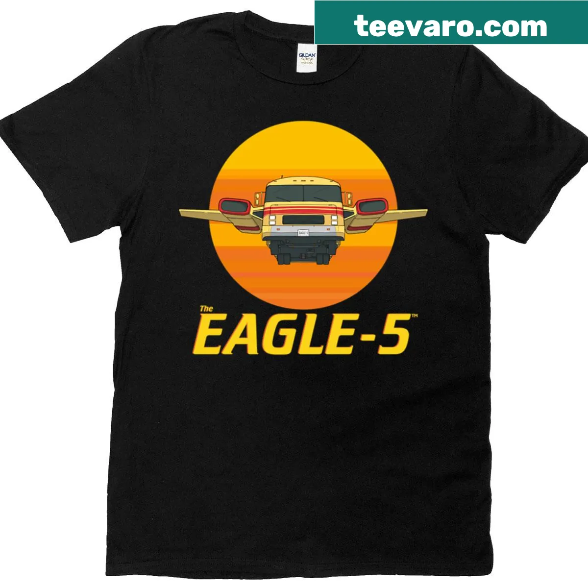 Illustrated Eagle 5 spaceship from Spaceballs on T-shirt — on a men's t-shirt