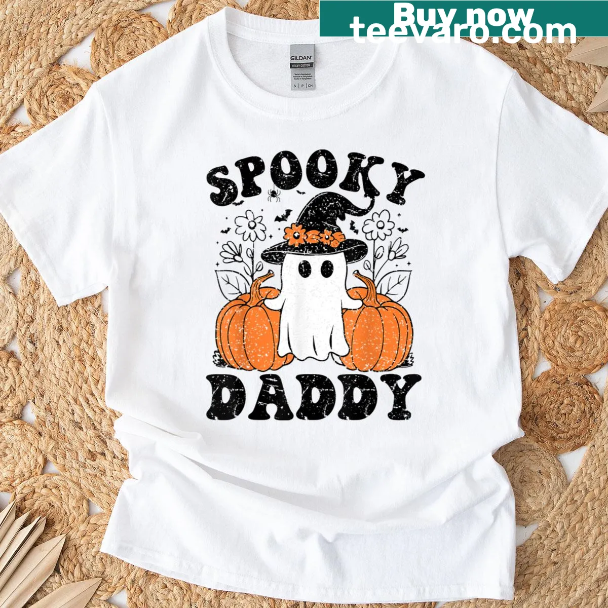 Retro Spooky Dad Halloween t-shirt with ghost design — on a men's t-shirt