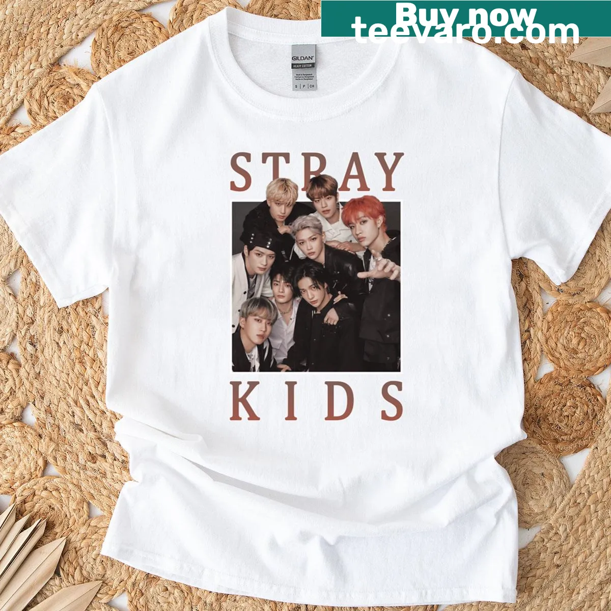 Vintage-style Stray Kids band t-shirt with retro design — on a men's t-shirt