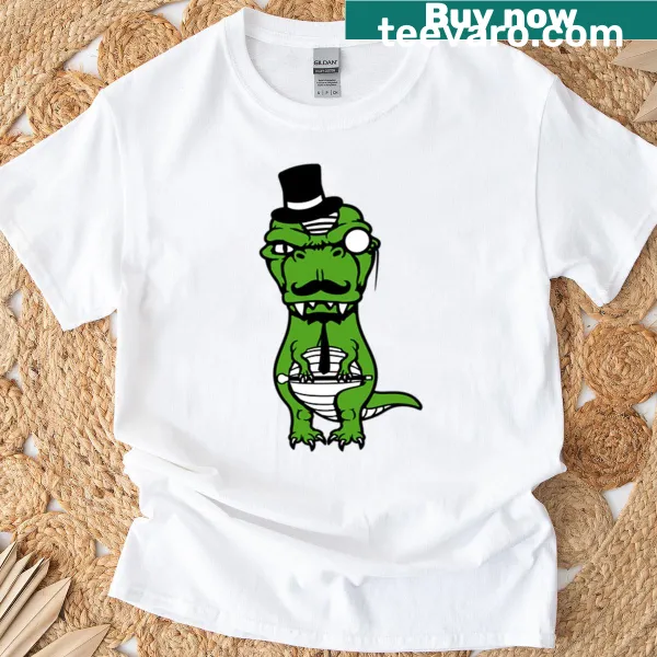 Humorous T-rex wearing a top hat and monocle illustration