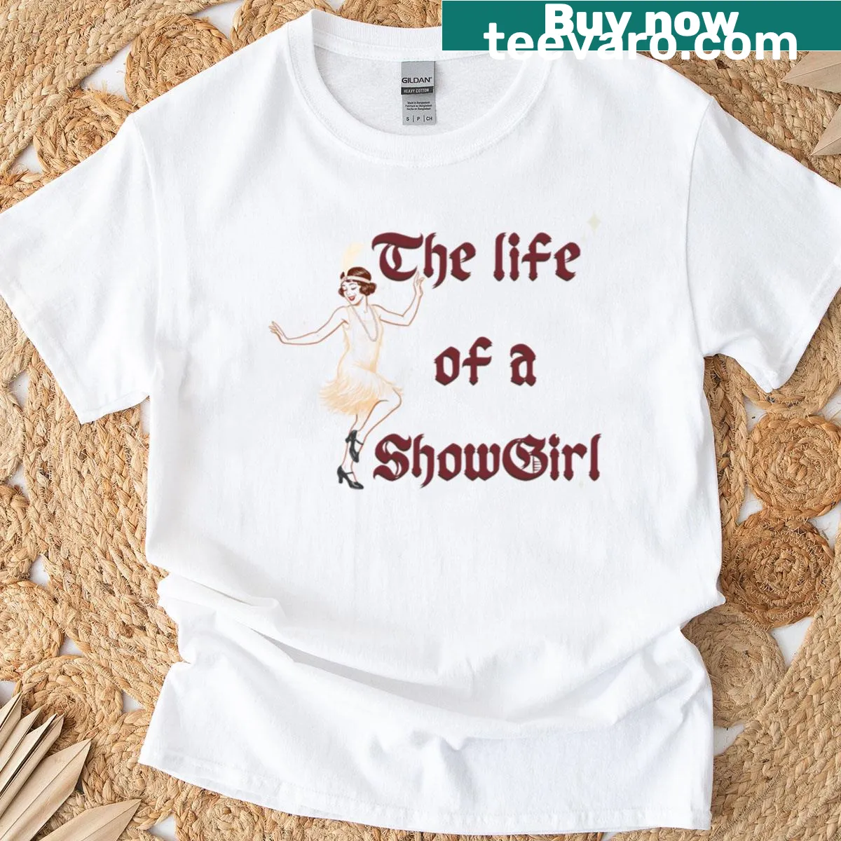 Vintage distressed design celebrating the life of a showgirl — on a men's t-shirt