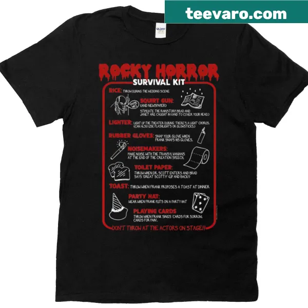 Oversized t-shirt featuring a Rocky Horror survival kit design