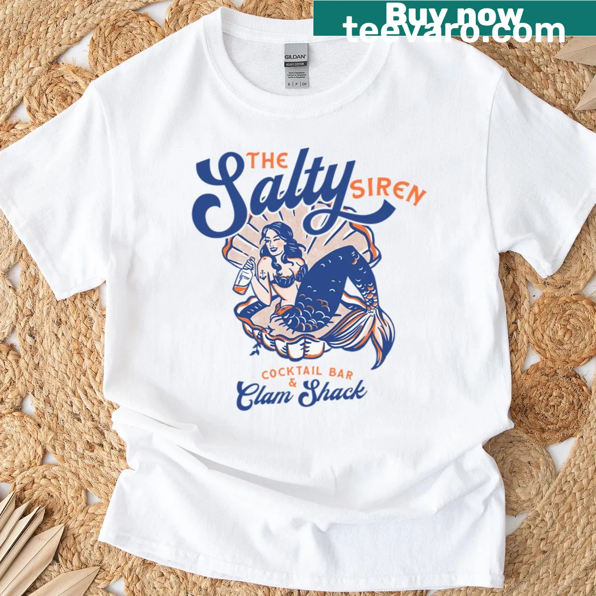 Cute retro mermaid shirt inspired by a cocktail bar theme — on a men's t-shirt