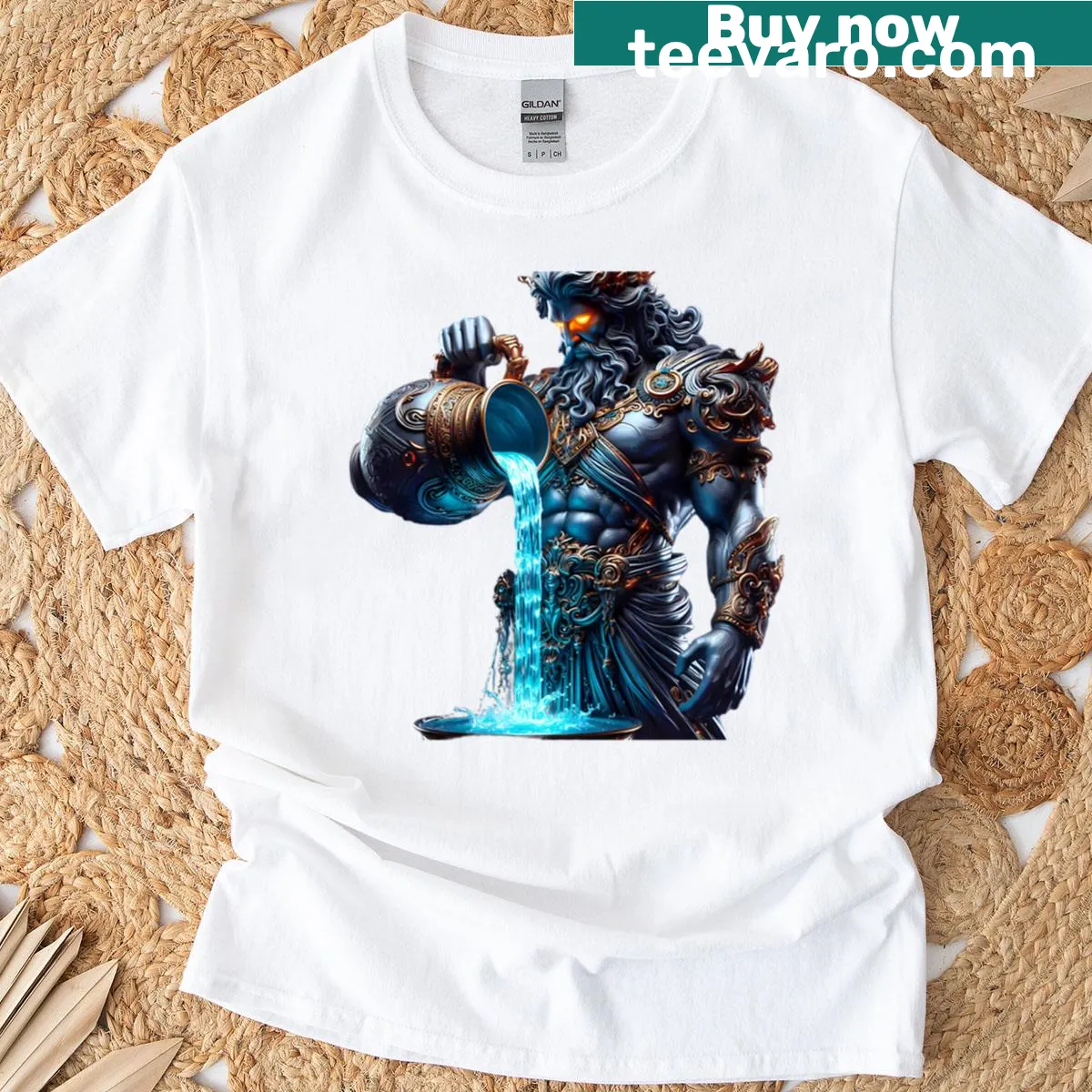 Oversized Aquarius Zodiac Warriors design T-shirt — on a men's t-shirt