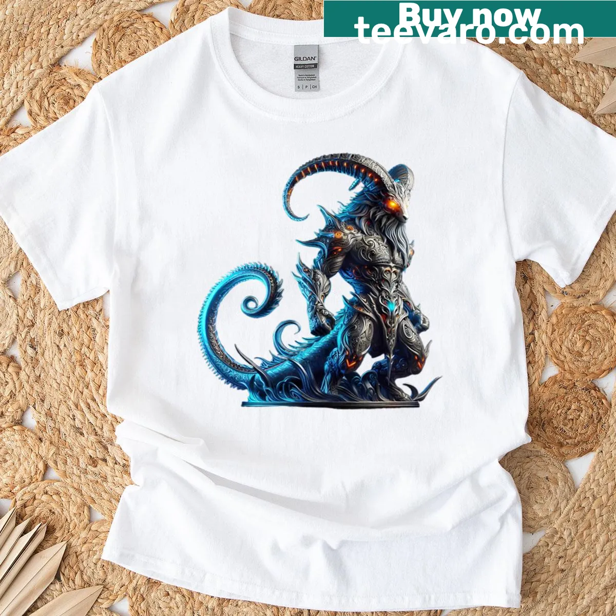 Vintage-style Capricorn Zodiac Warriors design on T-shirt — on a men's t-shirt