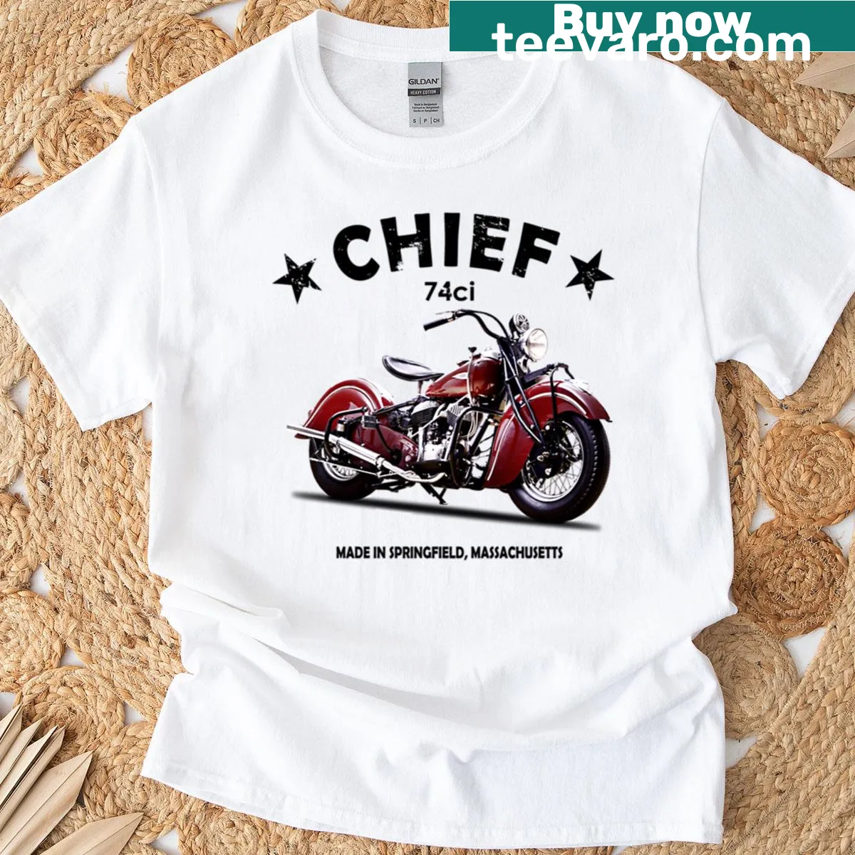 Vintage Chief motorcycle graphic t-shirt for bike enthusiasts — on a men's t-shirt