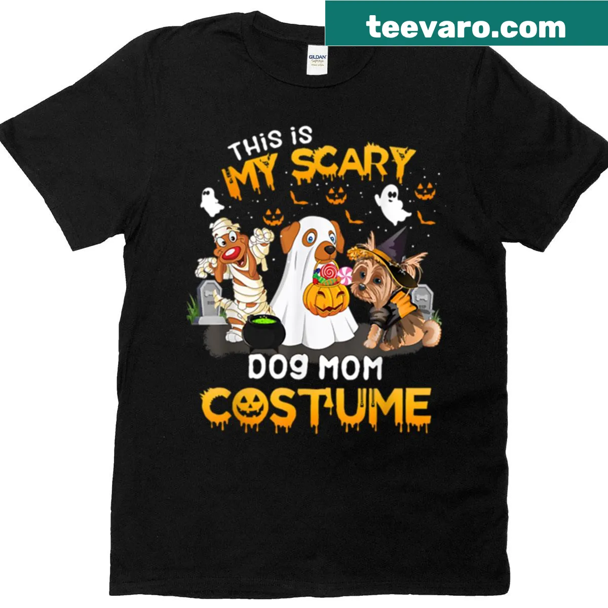 Funny dog mom graphic T-shirt for Halloween — on a men's t-shirt