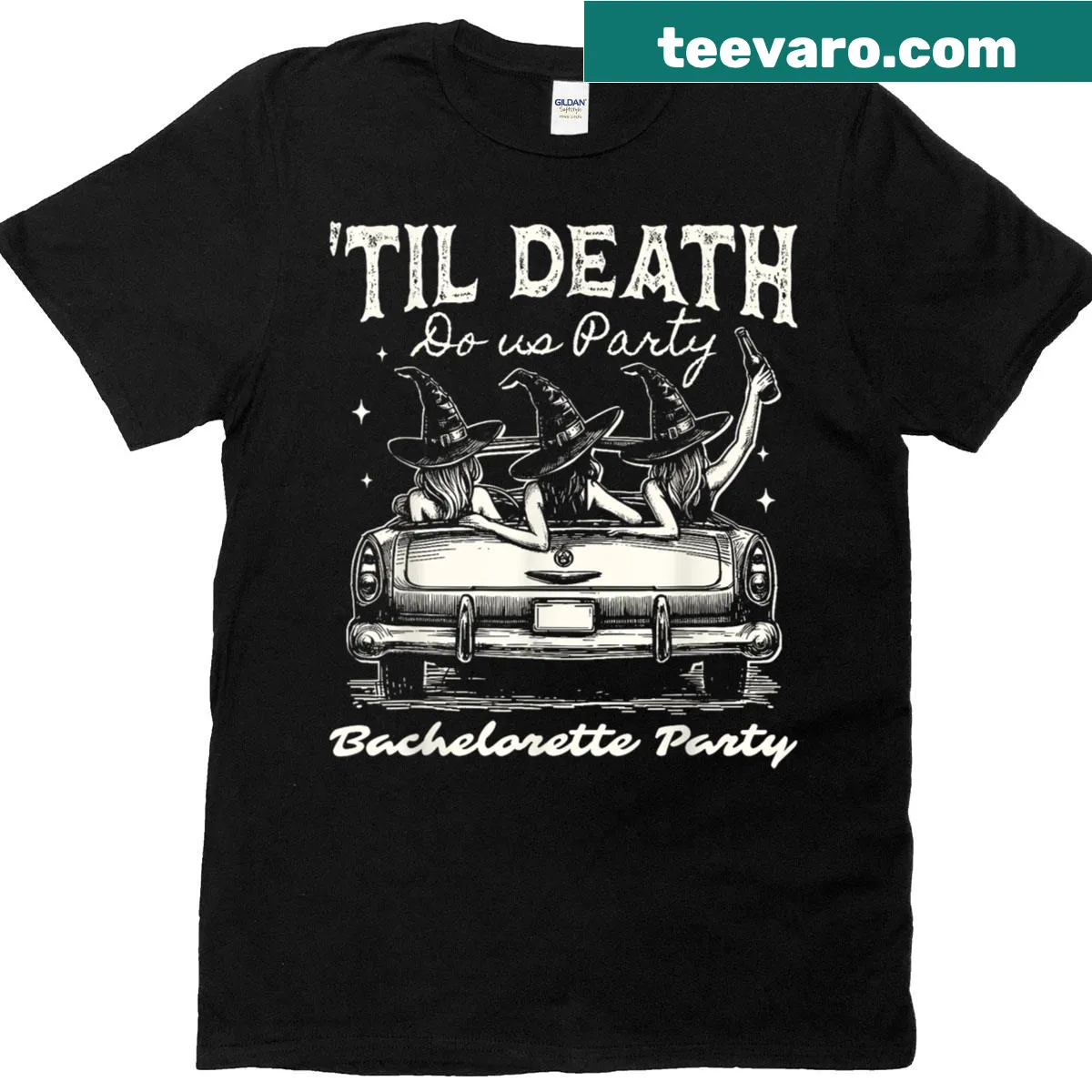 Bachelorette party shirt with 'Til Death Do Us Party' for Halloween — on a men's t-shirt